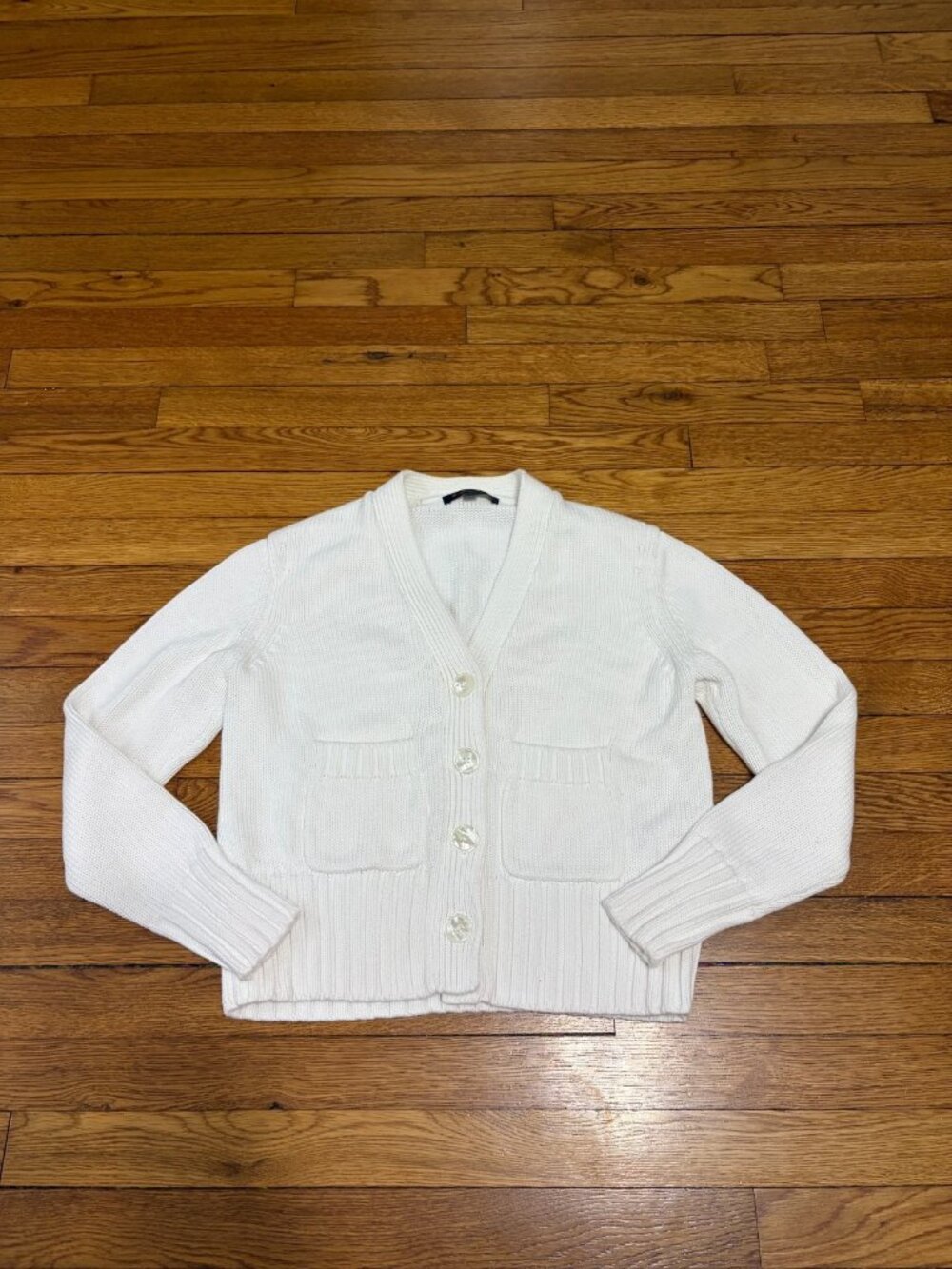 Brooks Brothers Womens Supima Cotton Cardigan Sweater Sz Medium White Button Up